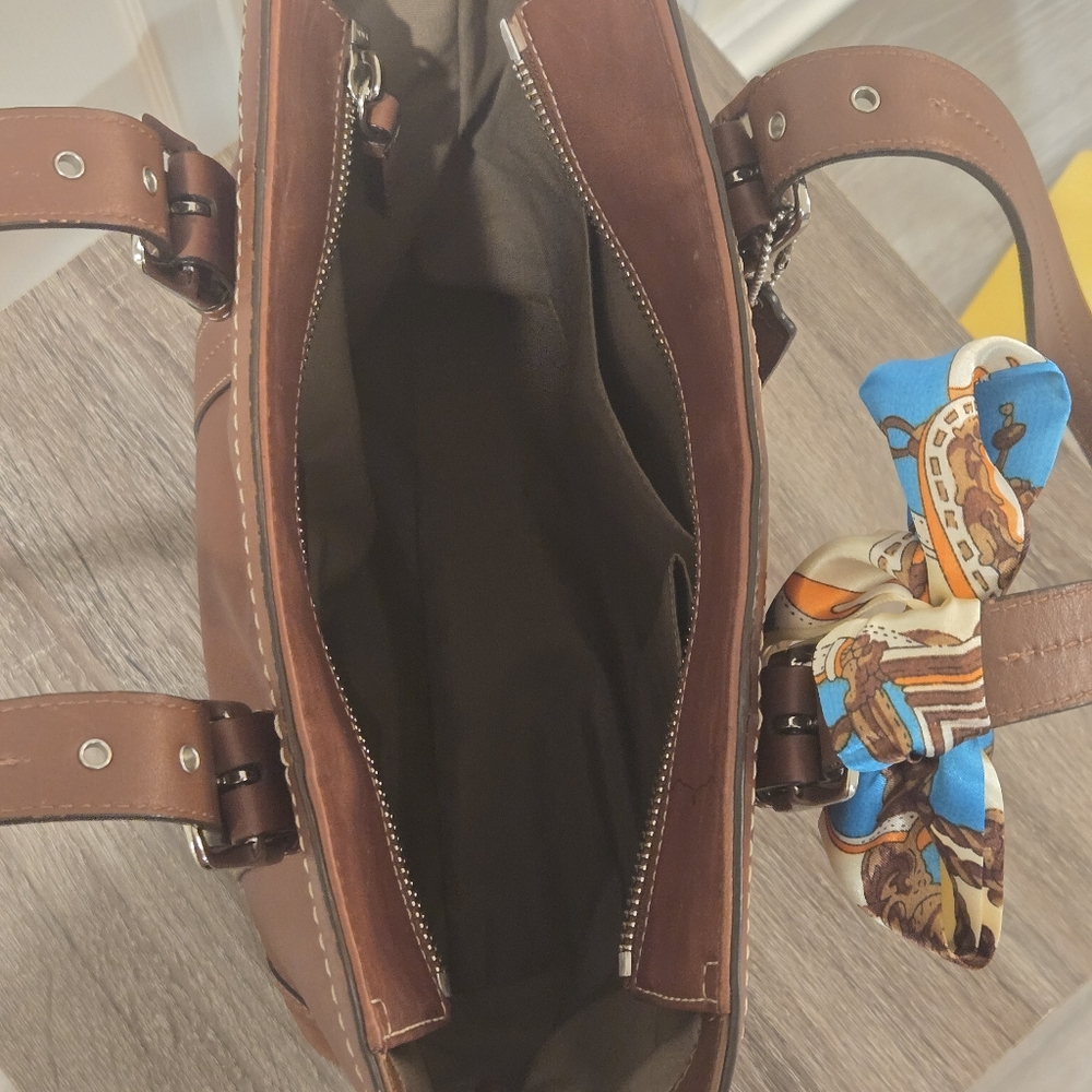 Coach Brown Leather Purse with Scarf Accent - Picture 13 of 14